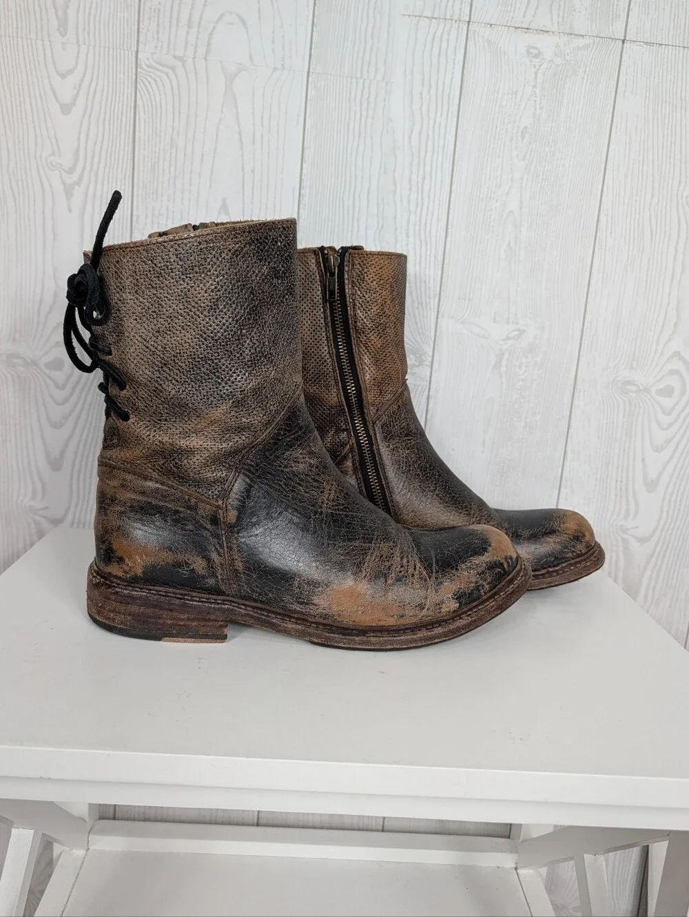 Bed Stu Leather Boots Women's Size 9 with Zipper Purposefully Distressed